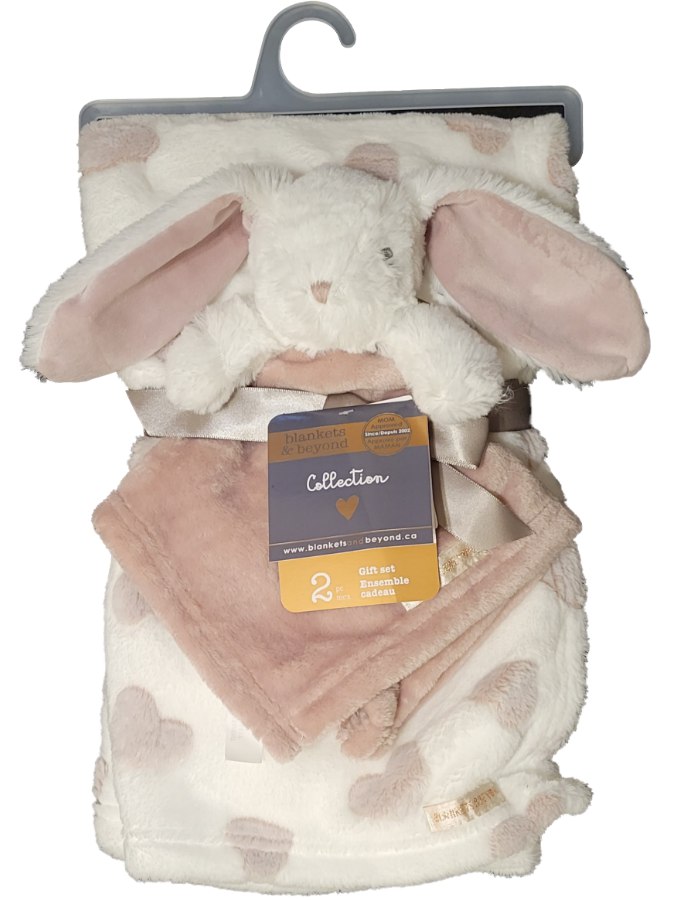 Blankets & Beyond Baby Girl Pink Heart Blanket with Plush Bunny Rabbit Security Blanket Lovey