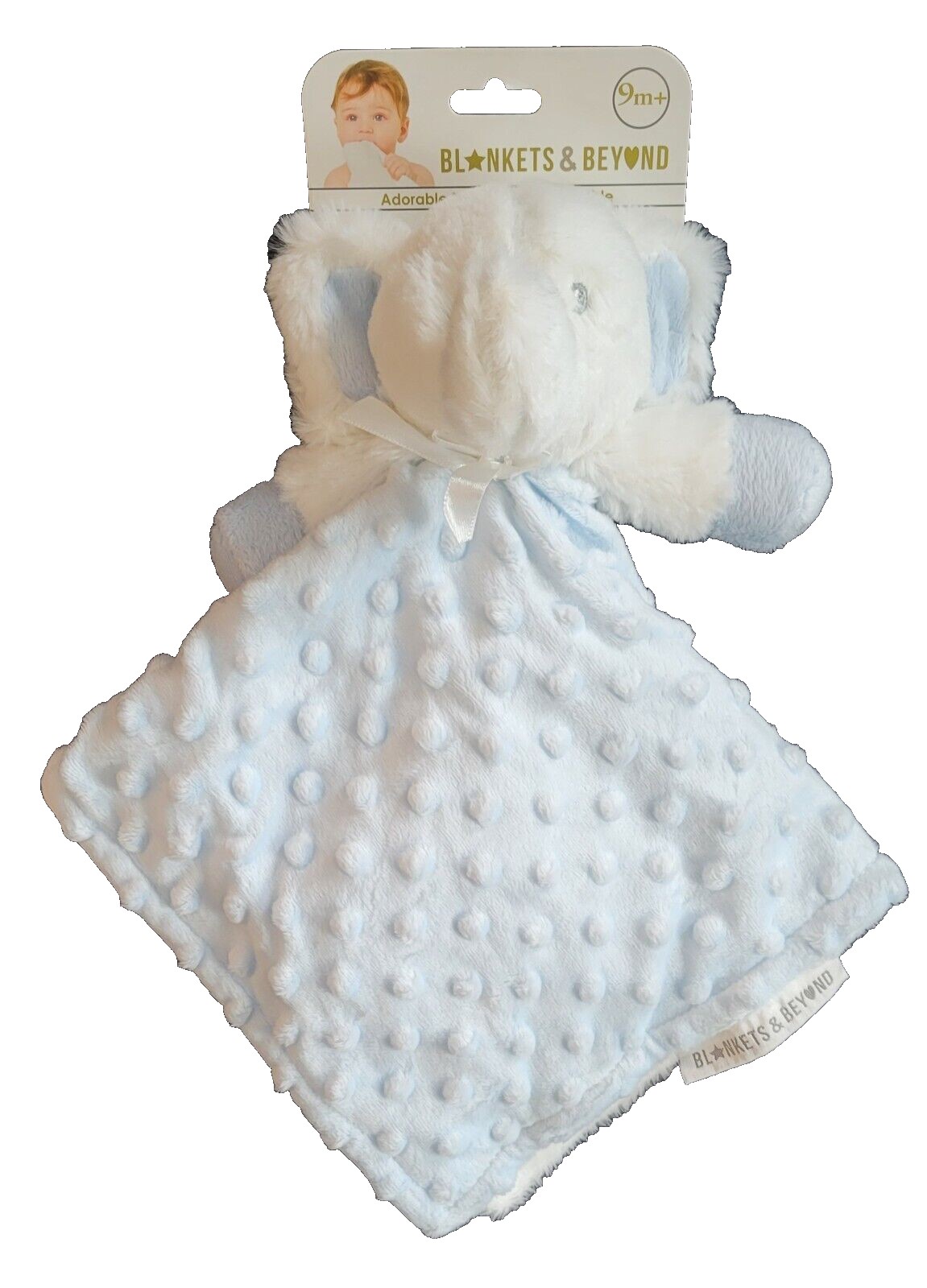 Blankets & Beyond Baby Boys Blue White Plush Elephant Security Blanket Lovey