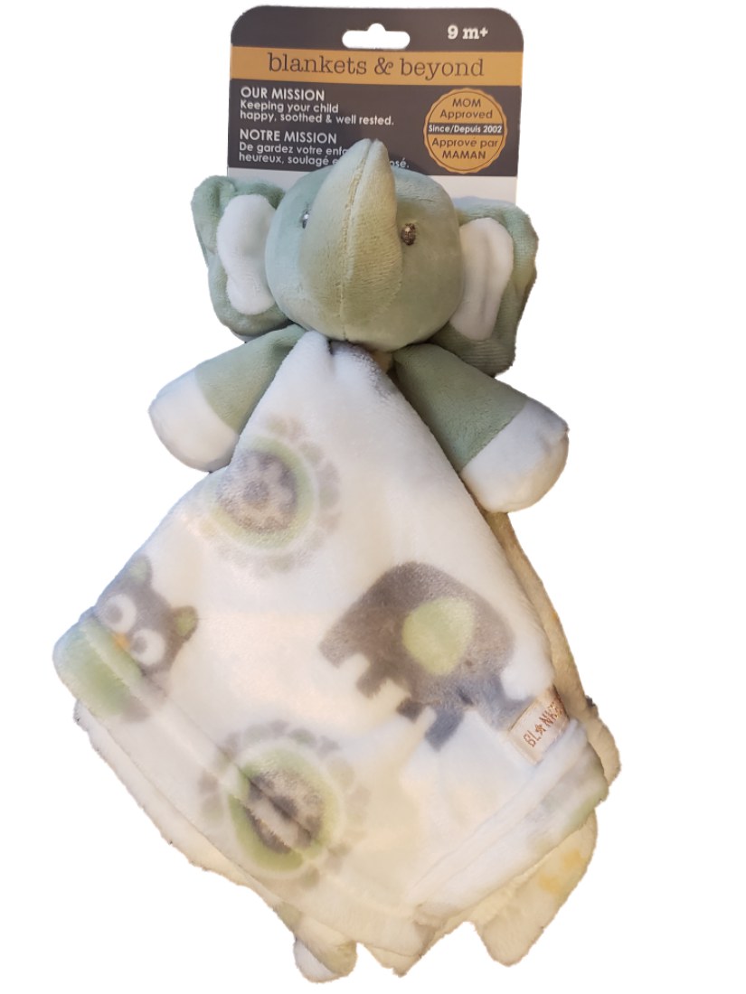 Blankets & Beyond Baby Boys Girls Green White Plush Elephant Security Blanket Lovey
