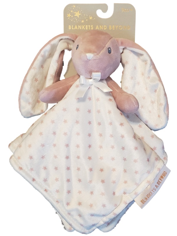 Blankets & Beyond Baby Girls Pink White Plush Long Eared Bunny Rabbit Security Blanket Lovey