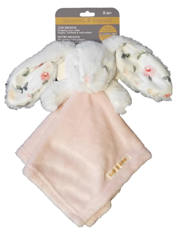 Blankets and Beyond Baby Girls Pink White Plush Long Eared Bunny Rabbit Security Blanket Lovey