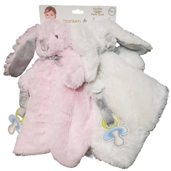 Blankets & Beyond 2pk Baby Girl Pink White Plush Bunny Rabbit Security Blanket Lovey