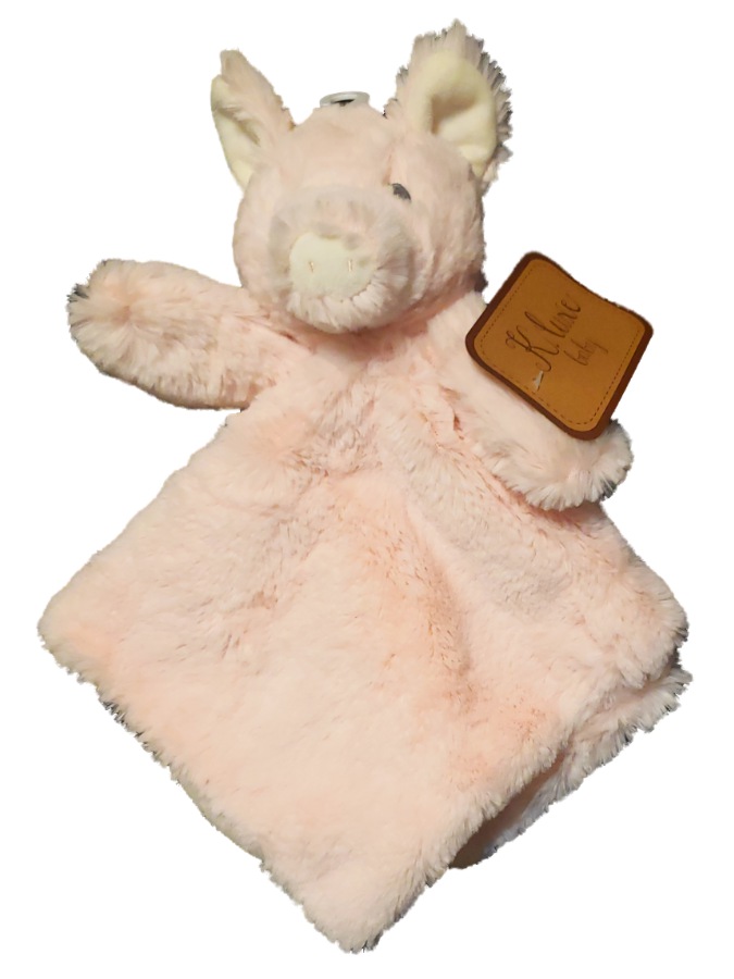 K  Luxe Baby Boy Girl Pink Push Pig Security Blanket Lovey with Rattle