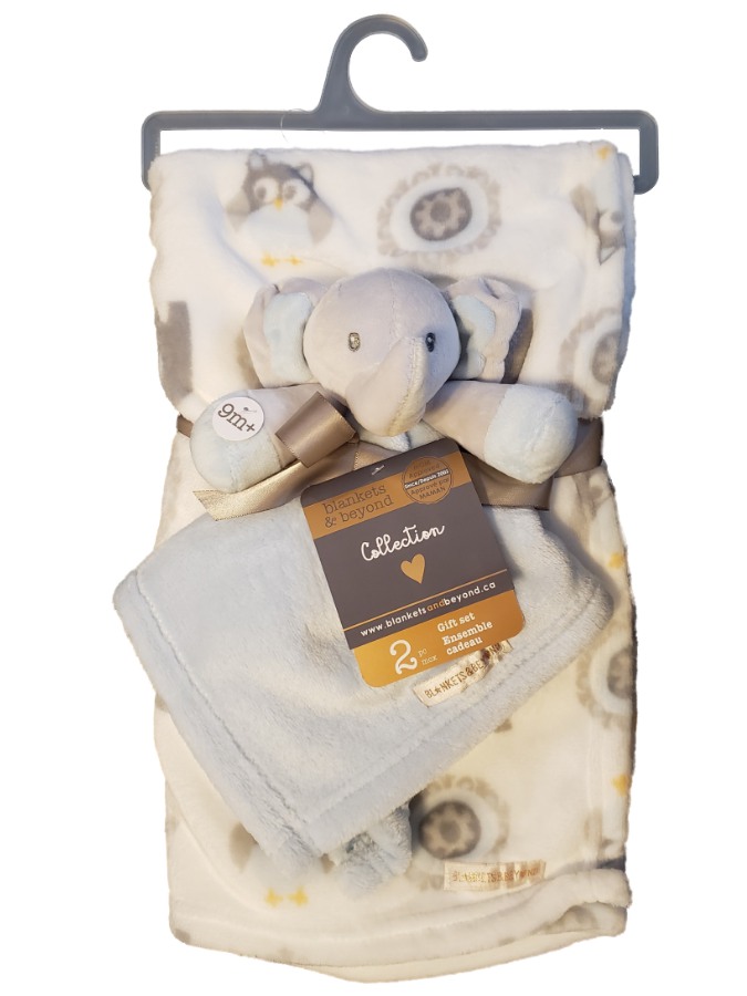 Blankets & Beyond Baby Boy Blue Plush Elephant Security Blanket with Lovey