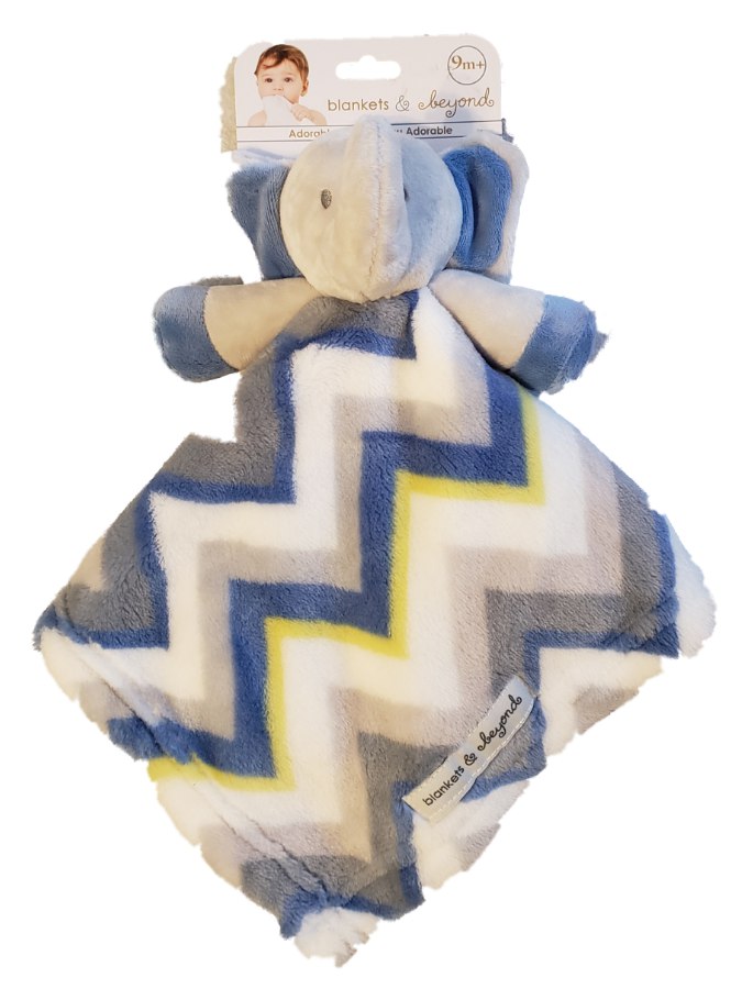 Blankets & Beyond Baby Boys Blue White Chevron Plush Elephant Security Blanket Lovey