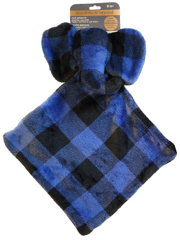 Blankets & Beyond Baby Boys Blue Buffalo Plaid Plush Elephant Security Blanket Lovey