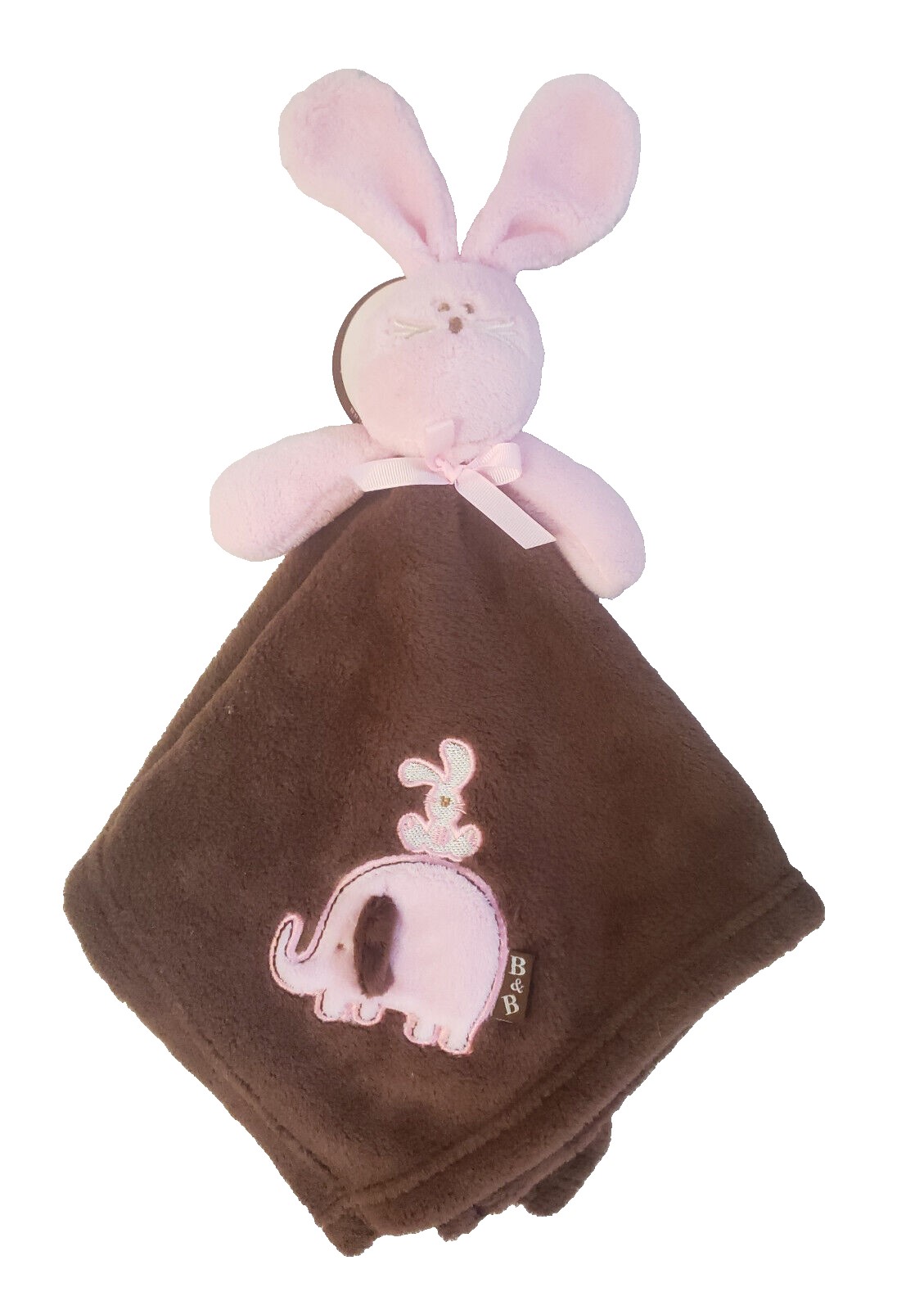 Blankets & Beyond Baby Girls Brown Pink Plush Long Eared Bunny Rabbit Security Blanket Lovey