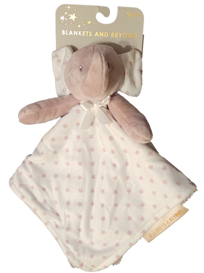 Blankets & Beyond Baby Girls Pink White Stars Plush Elephant Security Blanket Lovey