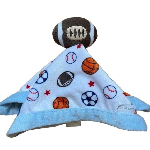 Carter's Baby Infant Boys Blue White Plush Football Security Blanket Lovey