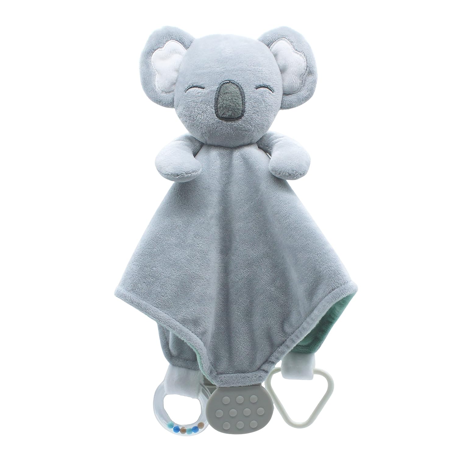 Modern Baby Grey Koala Bear Security Blanket Lovey with Teether
