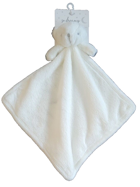 So Dreamy Baby Girls Boy White Plush Teddy Bear Security Blanket Lovey